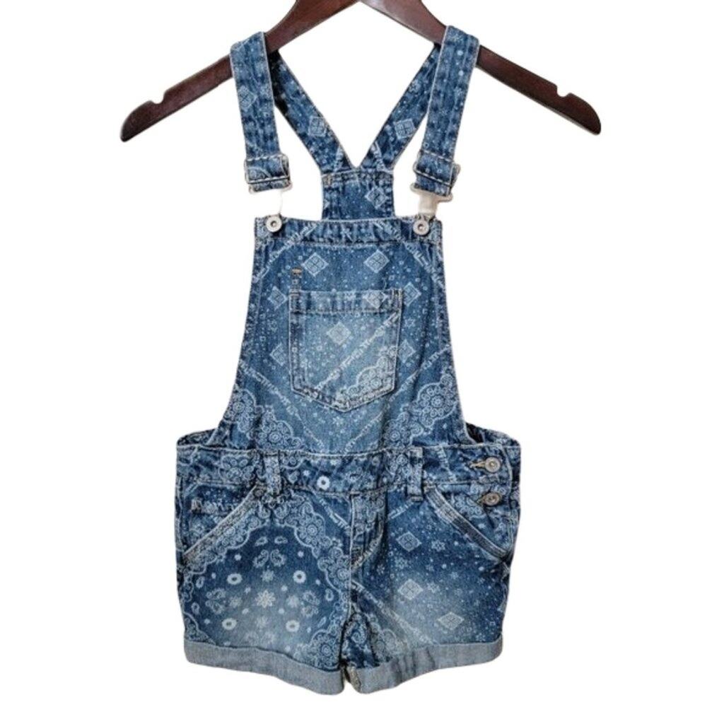L.E.I. Printed Rolled Cuff Denim Short Overalls